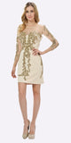 Champagne Sheer Embellished Sleeves Short Illusion Party Dress