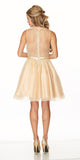 Sequins Embellished Bodice Illusion Short Prom Dress Gold