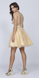 Sequins Embellished Bodice Illusion Short Prom Dress Gold