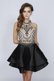 Juliet 777 Two-Piece Short Prom Dress Halter Embellished Bodice Black