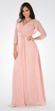 Blush V-Neck Shirred Bodice Embellished Waist Formal Dress