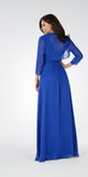Royal Blue V-Neck Shirred Bodice Embellished Waist Formal Dress