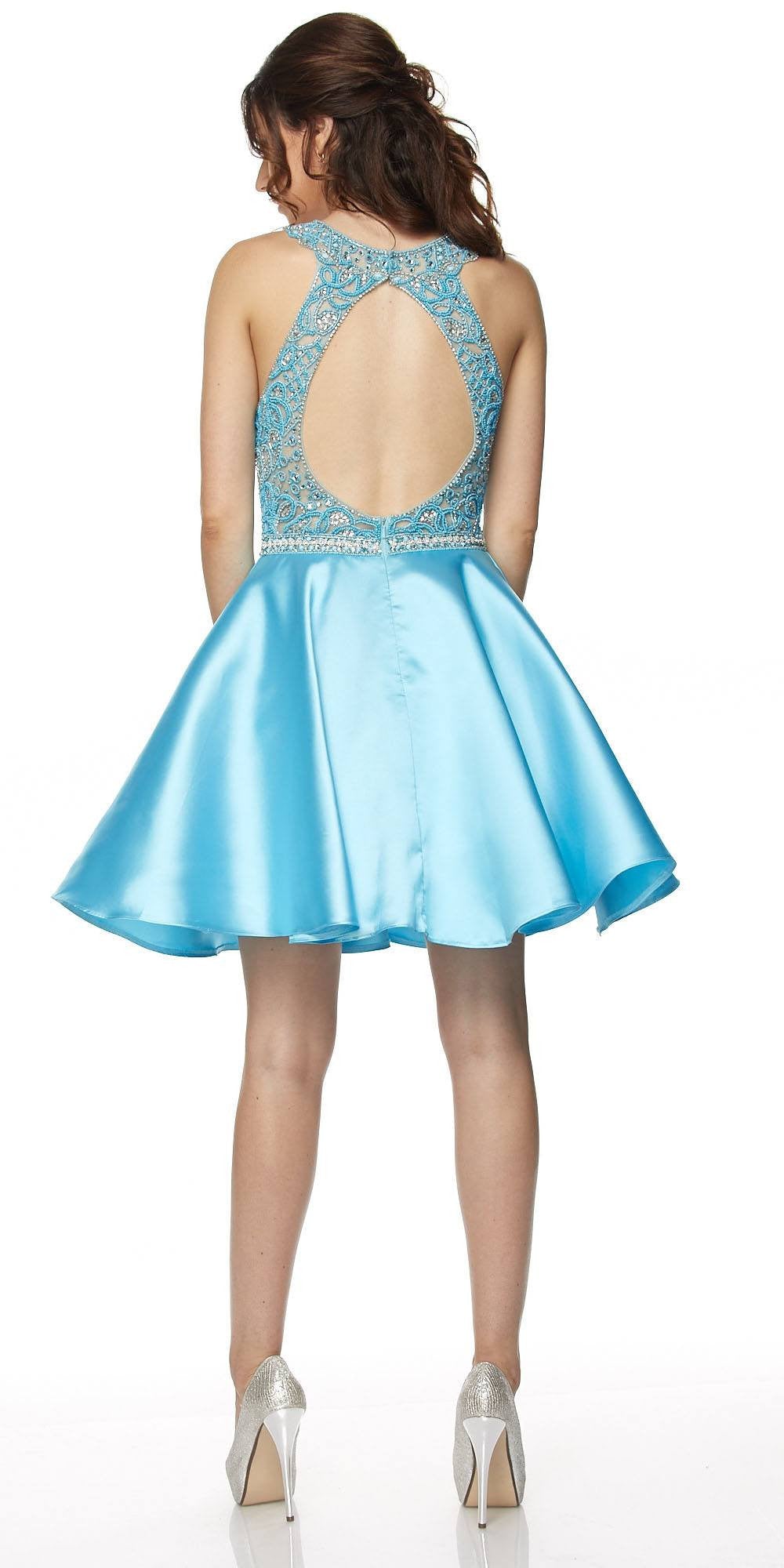 Juliet 779 Turquoise Embellished Bodice Short Prom Dress Sleeveless