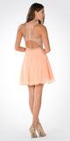 Lace Top Racer Cut Out Back Chiffon Skirt Short Party Dress Light Coral