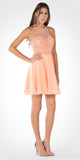 Lace Top Racer Cut Out Back Chiffon Skirt Short Party Dress Light Coral