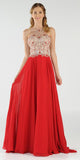 Poly USA 7826 - Halter Beaded Bodice A-Line Chiffon Long Prom Dress Red