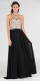 Poly USA 7826 - Halter Beaded Bodice A-Line Chiffon Long Prom Dress Black