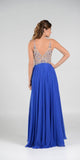 Poly USA 7826 - Halter Beaded Bodice A-Line Chiffon Long Prom Dress Royal Blue