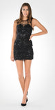 Sequins Embellished Illusion Bodycon Cocktail Dress Sleeveless Black