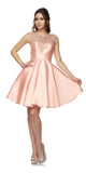 Juliet 783 Blush Cap Sleeves Illusion Beaded Neckline Short Prom Dress
