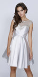 Juliet 783 Silver Cap Sleeves Illusion Beaded Neckline Short Prom Dress