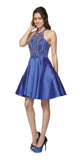 Juliet 785 Royal Blue A-Line Short Prom Dress Cut Out Back Halter Neckline
