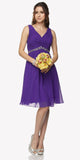 Juliet 786 Ruched V-Neck Cocktail Dress Embellished Waist Purple