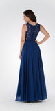Lace Bodice Sleeveless A-Line Formal Dress Navy Blue Long Mesh Side Cut Outs