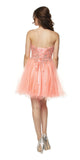 Juliet 787 Coral Strapless Applique Jeweled Bodice Short Prom Dress 