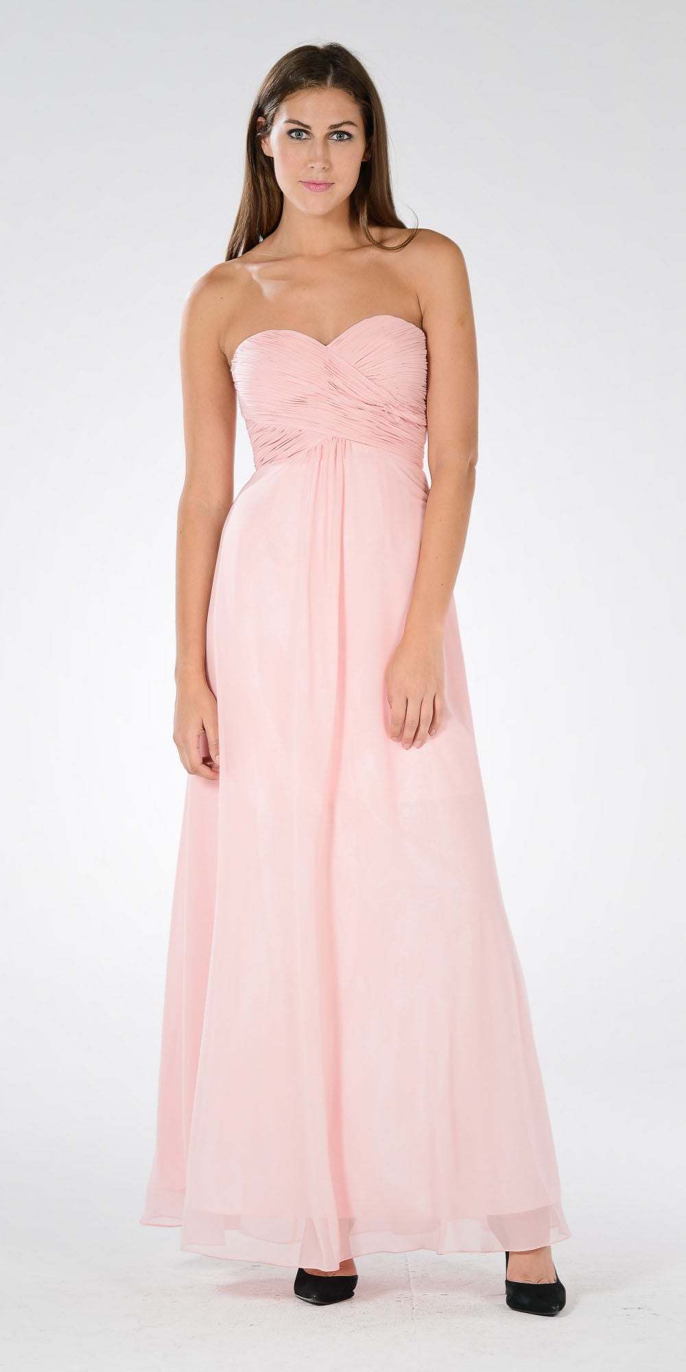 Sweetheart Strapless Ruched Bodice Lace Up Back Long Bridesmaids Dress Blush