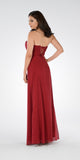 Sweetheart Strapless Ruched Bodice Lace Up Back Long Bridesmaids Dress Burgundy