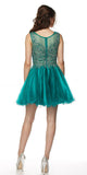 Juliet 789 Scoop Neck Appliqued Bodice Short Prom Dress Green - DiscountDressShop