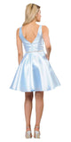 Poly USA 7894 Light Blue Satin V-Neck Embellished Waist A-Line Homecoming Dress Short Back View
