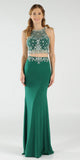 Poly USA 7926 Two-Piece Green Prom Gown with Embellished Crop Top and ITY Skirt