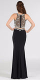 Two-Piece Black Prom Gown with Embellished Crop Top and ITY Skirt
