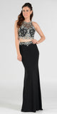 Two-Piece Black Prom Gown with Embellished Crop Top and ITY Skirt