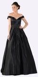 Poly USA 7932 Embellished Waist Plunging V-Neck Black Satin Ball Gown A-Line