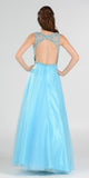 Cut-Out Back Beaded Illusion Bodice Mesh Ball Gown Sleeveless Blue