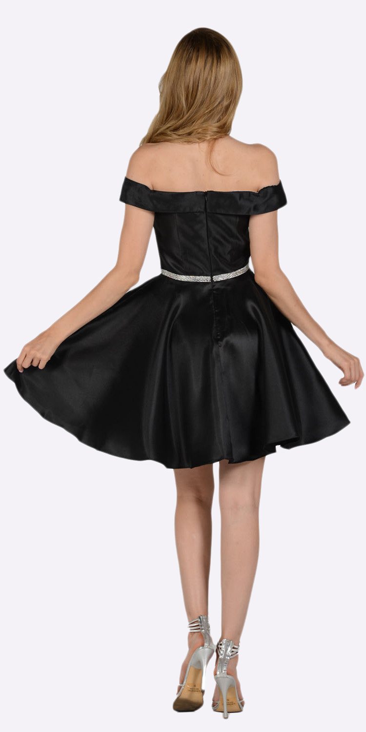 Black Off Shoulder A-Line Short Homecoming Dress 
