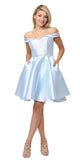 Poly USA Light Blue Off Shoulder A-Line Short Homecoming Dress 