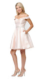 Poly USA Light Champagne Off Shoulder A-Line Short Homecoming Dress 