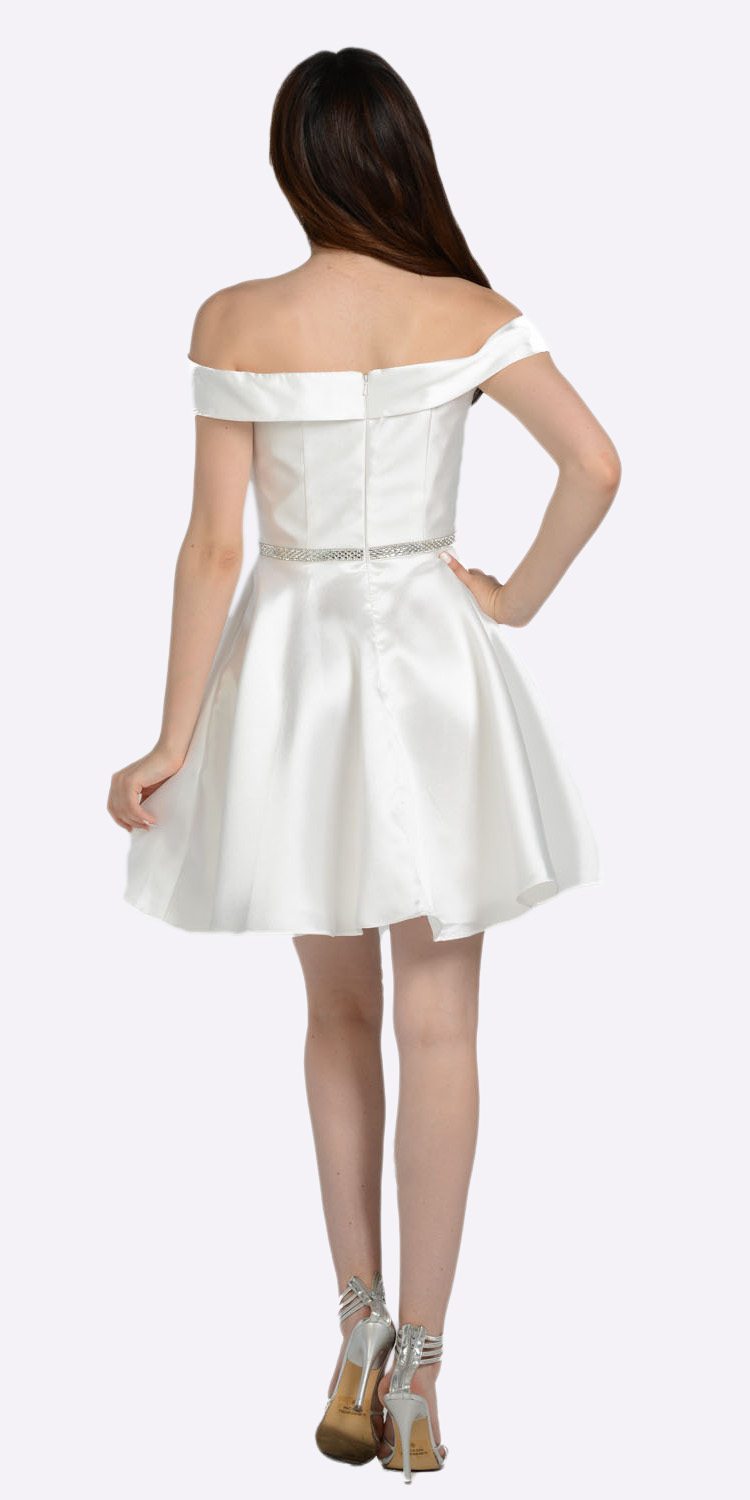 Off White Off Shoulder A-Line Short Homecoming Dress 