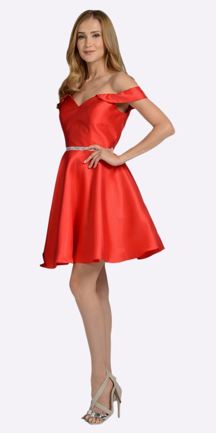 Red Off Shoulder A-Line Short Homecoming Dress 