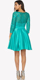 Lace Sequins Top Mid-Length Sleeves A-Line Short Prom Dress Jade
