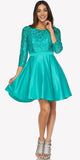 Lace Sequins Top Mid-Length Sleeves A-Line Short Prom Dress Jade
