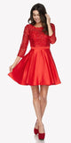 Lace Sequins Top Mid-Length Sleeves A-Line Short Prom Dress Red