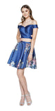Navy Blue Print Skirt Two-Piece Homecoming Dress Off-Shoulder
