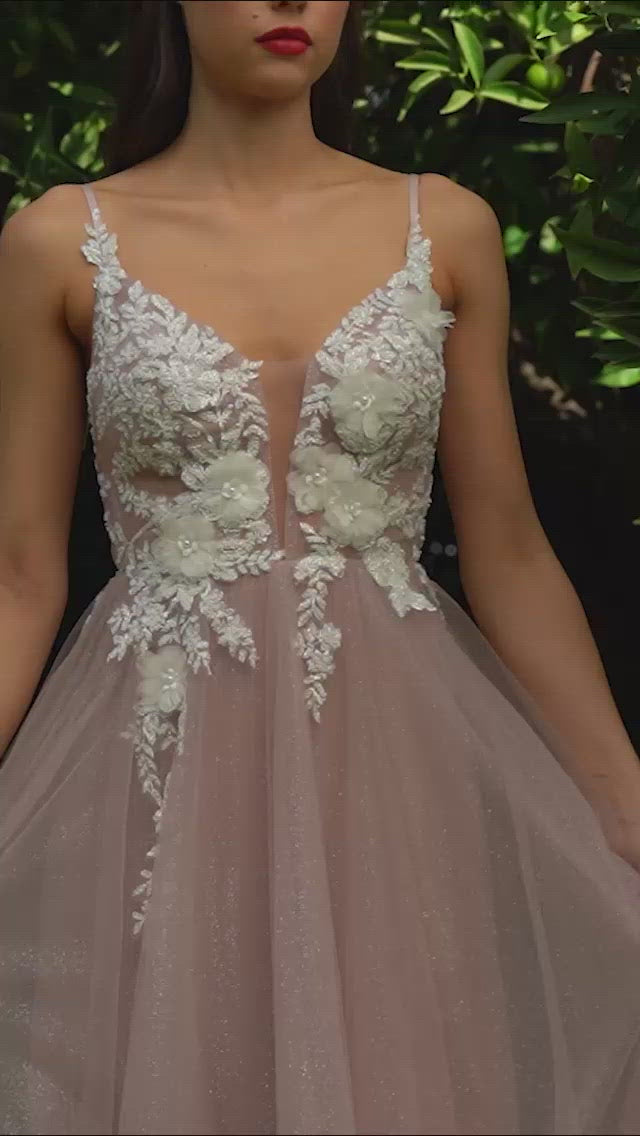 Cinderella Divine CB075 Long Floral A-Line Tulle Gown
