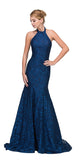 Navy Blue Mermaid Floor Length Prom Dress Halter