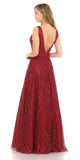 Burgundy Glittery Long Prom Dress with Open V-Back