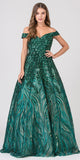 Off-Shoulder Sequins and Appliqued Prom Ball Gown Hunter Green
