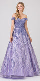 Off-Shoulder Sequins and Appliqued Prom Ball Gown Lilac