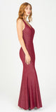 Eureka Fashion 8010 Burgundy V-Neck Mermaid Long Prom Dress Strappy Back