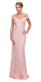 Lace Off-the-Shoulder Long Formal Dress Dusty Pink