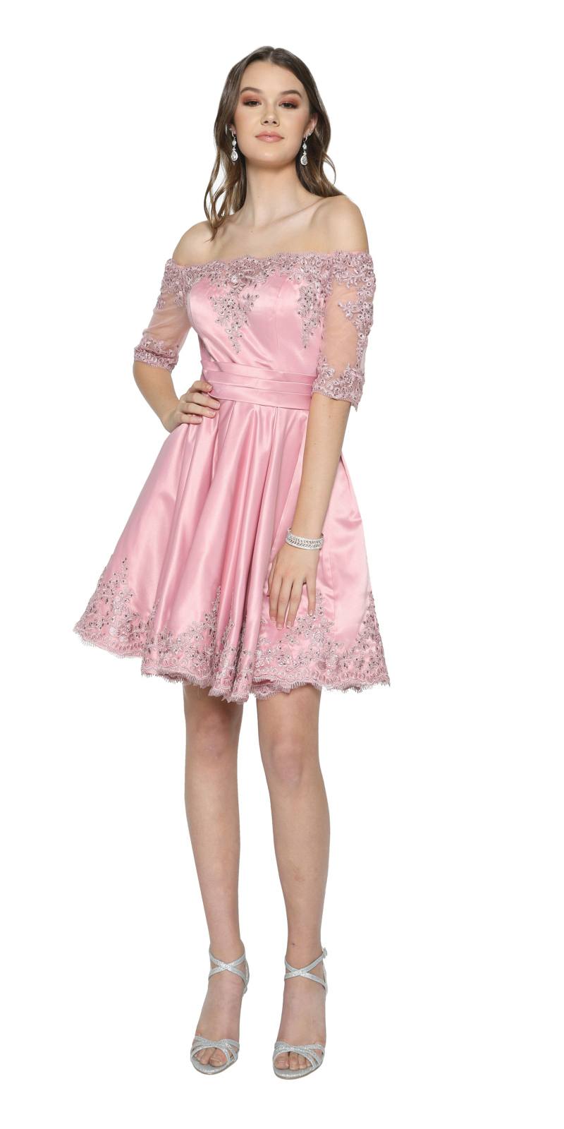 Rose Homecoming Short Dress Off-Shoulder with Appliques