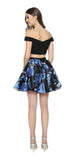 Two-Piece Short Party Dress Print Skirt Off-Shoulder Royal Blue