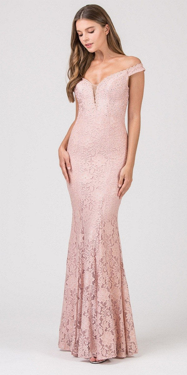 Eureka Fashion 8050 Dusty Pink Mermaid Style Long Formal Dress Off Shoulder