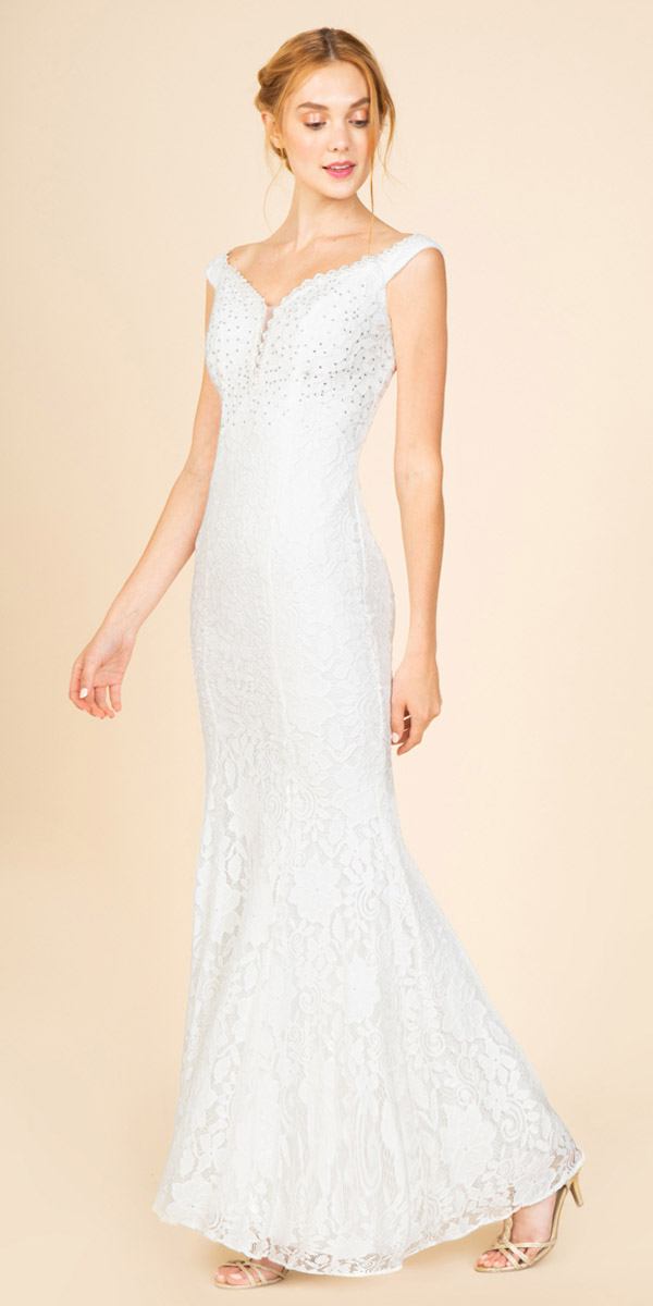 Eureka Fashion 8050 Off White Mermaid Style Long Formal Dress Off Shoulder