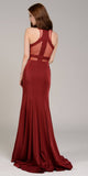 Poly USA 8054 Burgundy Mermaid Long Prom Dress with Sheer Cut-Outs