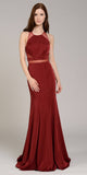 Poly USA 8054 Burgundy Mermaid Long Prom Dress with Sheer Cut-Outs